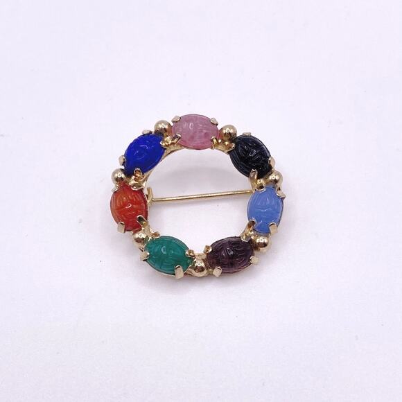 Vintage Egyptian Revival Scarab Gemstones Brooch 1” Long - Picture 5 of 6